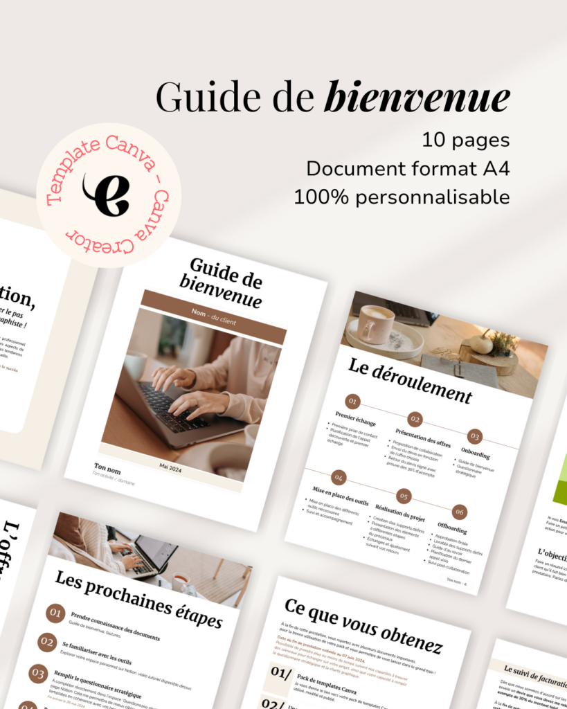 Guide de bienvenue, template Canva