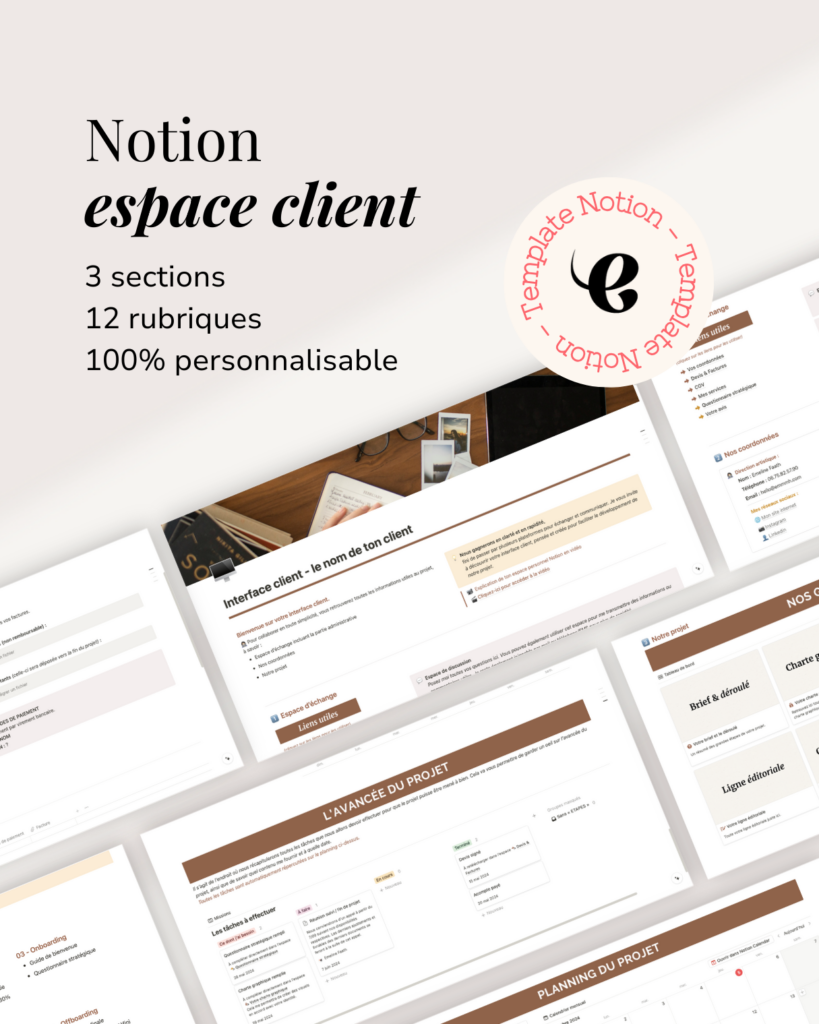 Espace client, template Notion